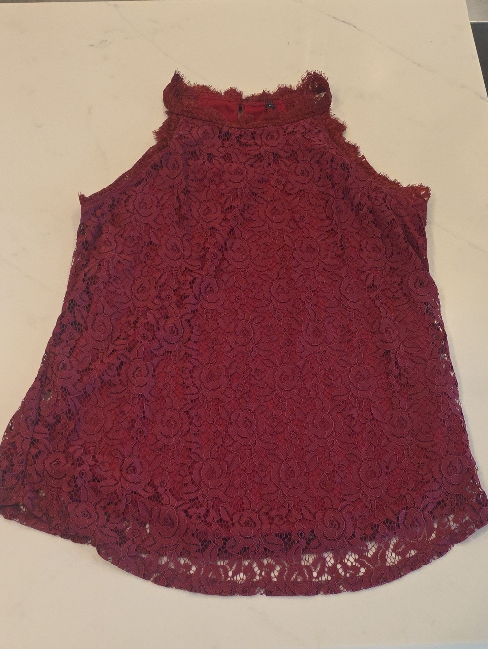 Lace High-Neck Sleeveless Top - Burgundy
